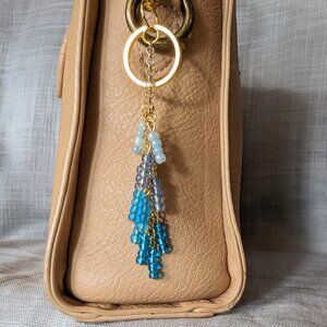 GOLD & BLUE OMBRÉ BEADED CHARM FOR HANDBAG TOTE PURSE BACKPACK OR KEYCHAIN